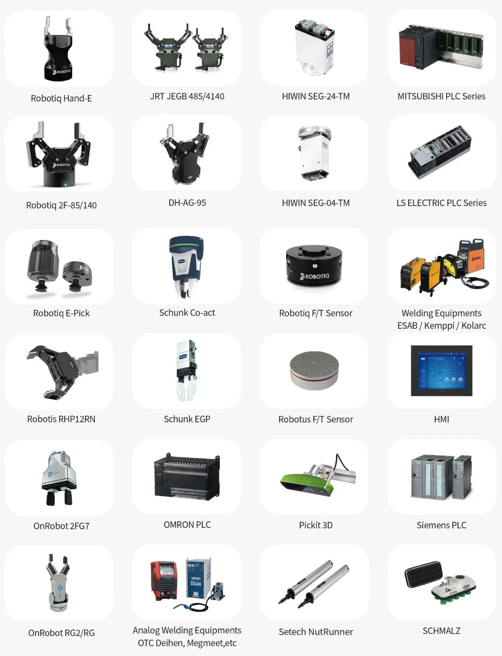 Plug and play options for the RB Series, like grippers, sensors and controllers.